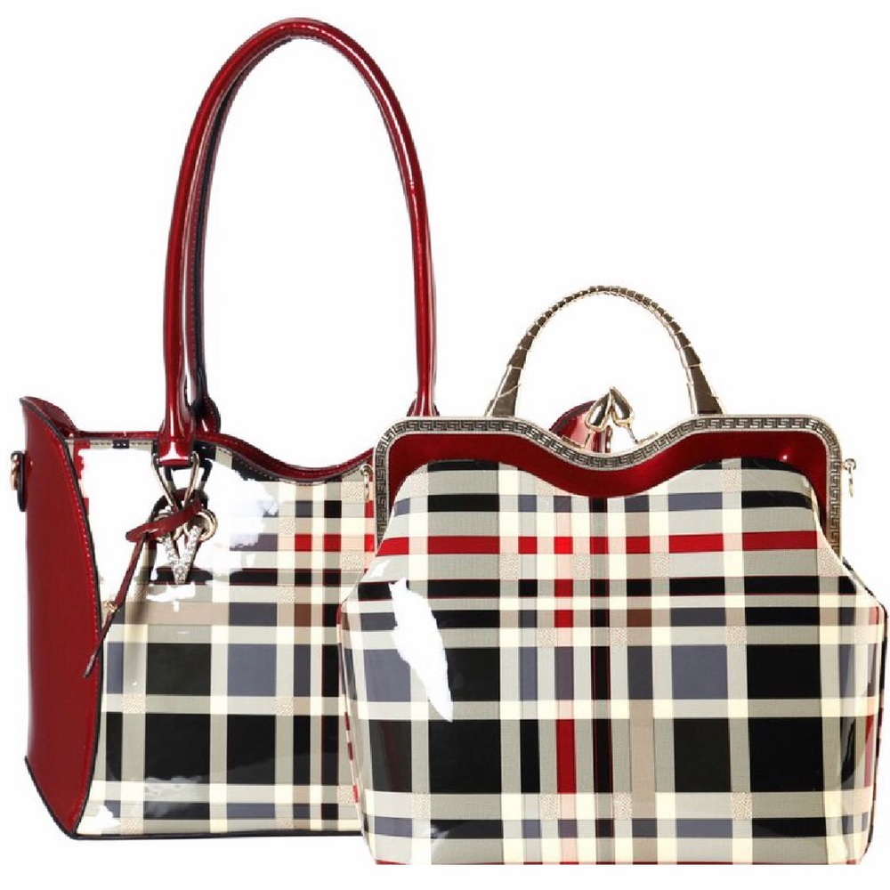 Plaid Check Leatherette 2in1 bag/ Medal handle
